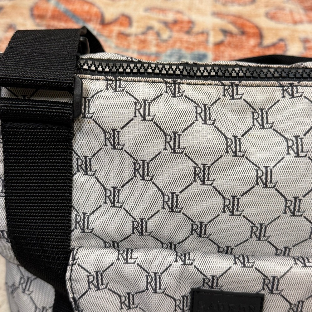 Lauren Ralph Lauren Monogram Tote Bag‎ Black White Canvas Zip Top - Picture 7 of 10